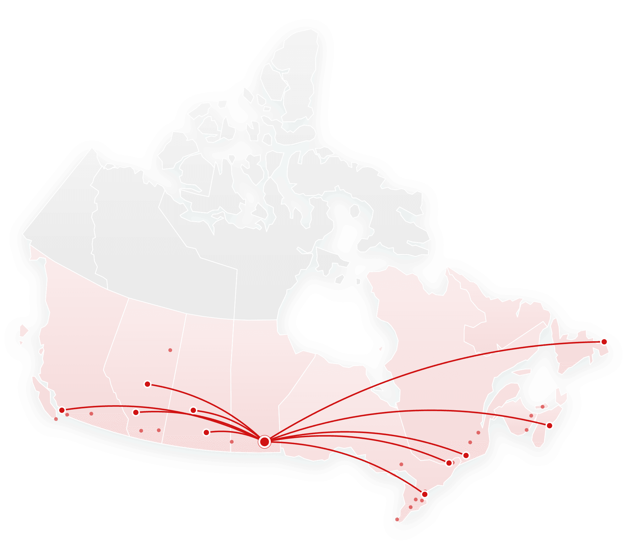 Map of Canada showing SAS's Winnipeg head office and service reach to major cities coast to coast